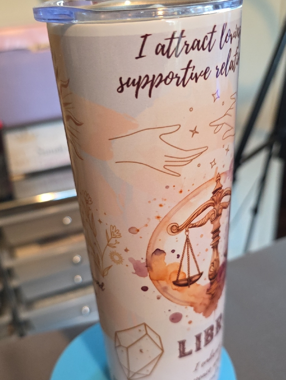 Libra Zodiac Tumbler - Pink & Gold Astrological Design 20 Oz Tumbler